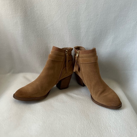 Sam Edelman Size 8 1/2M Caramel /Tan Suede Booties - Picture 4 of 16